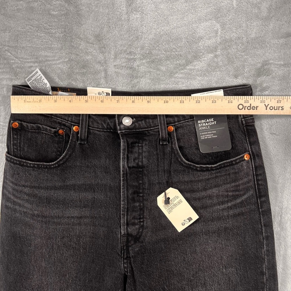 Levis Premium Ribcage Straight Ankle Jeans Womens 30 Super High Rise Black Denim - Picture 5 of 12